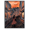 Montmartre Paris illustrated art poster in green and orange, vintage style
