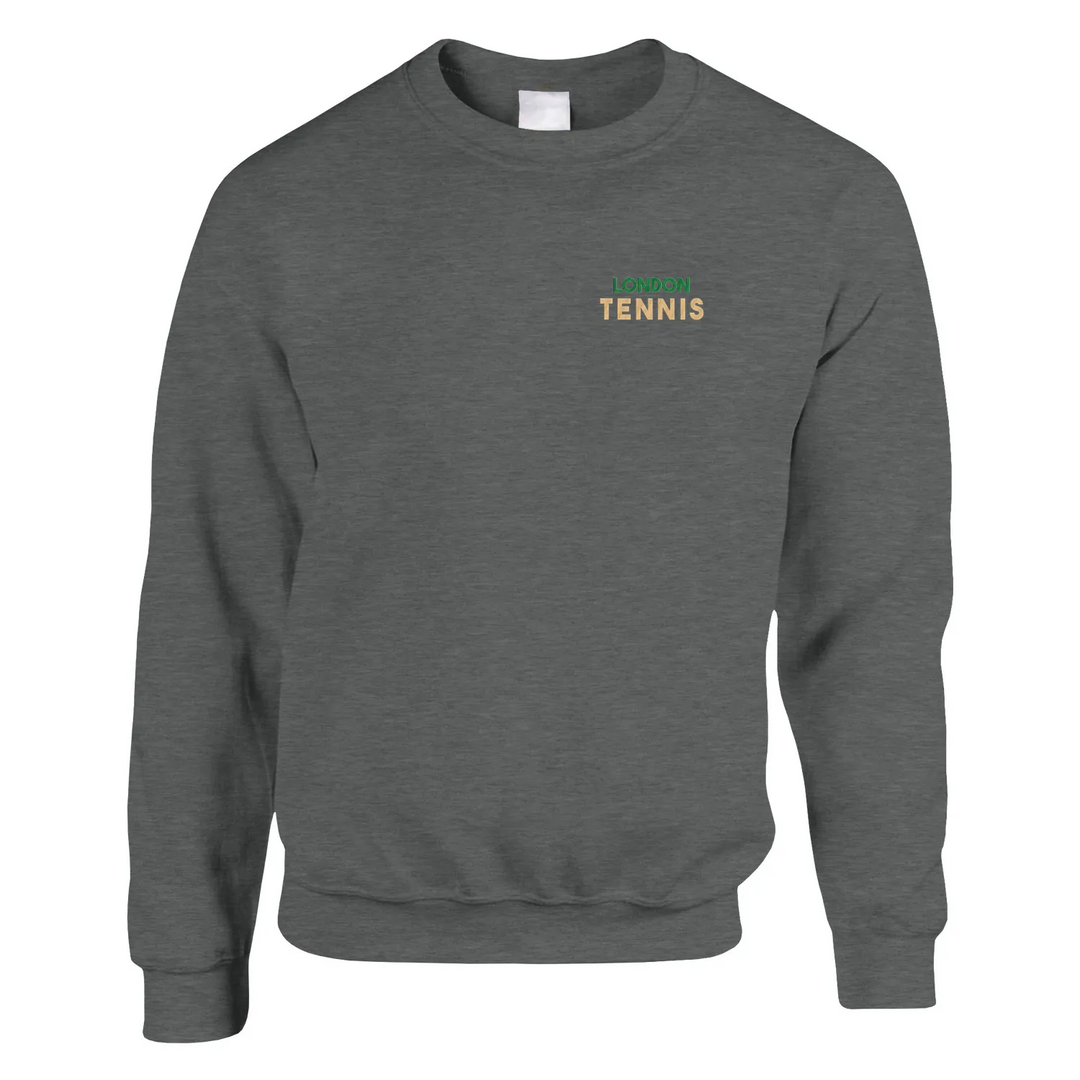 Embroidered sweater featuring a tennis theme with London elements