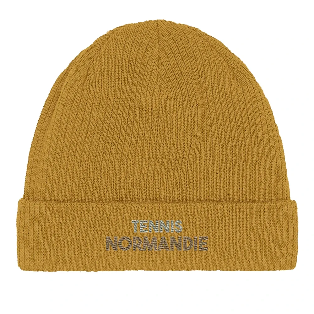 Embroidered beanie featuring a Tennis Normandie design in a soft, casual style