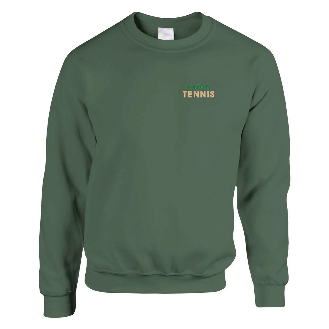 Embroidered sweater featuring a tennis theme with London elements