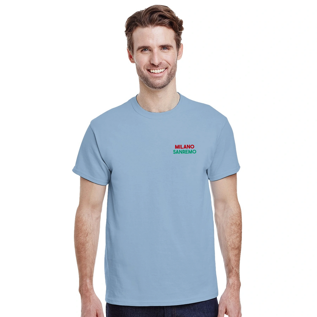 T-shirt featuring a graphic of the Milano–Sanremo cycling race