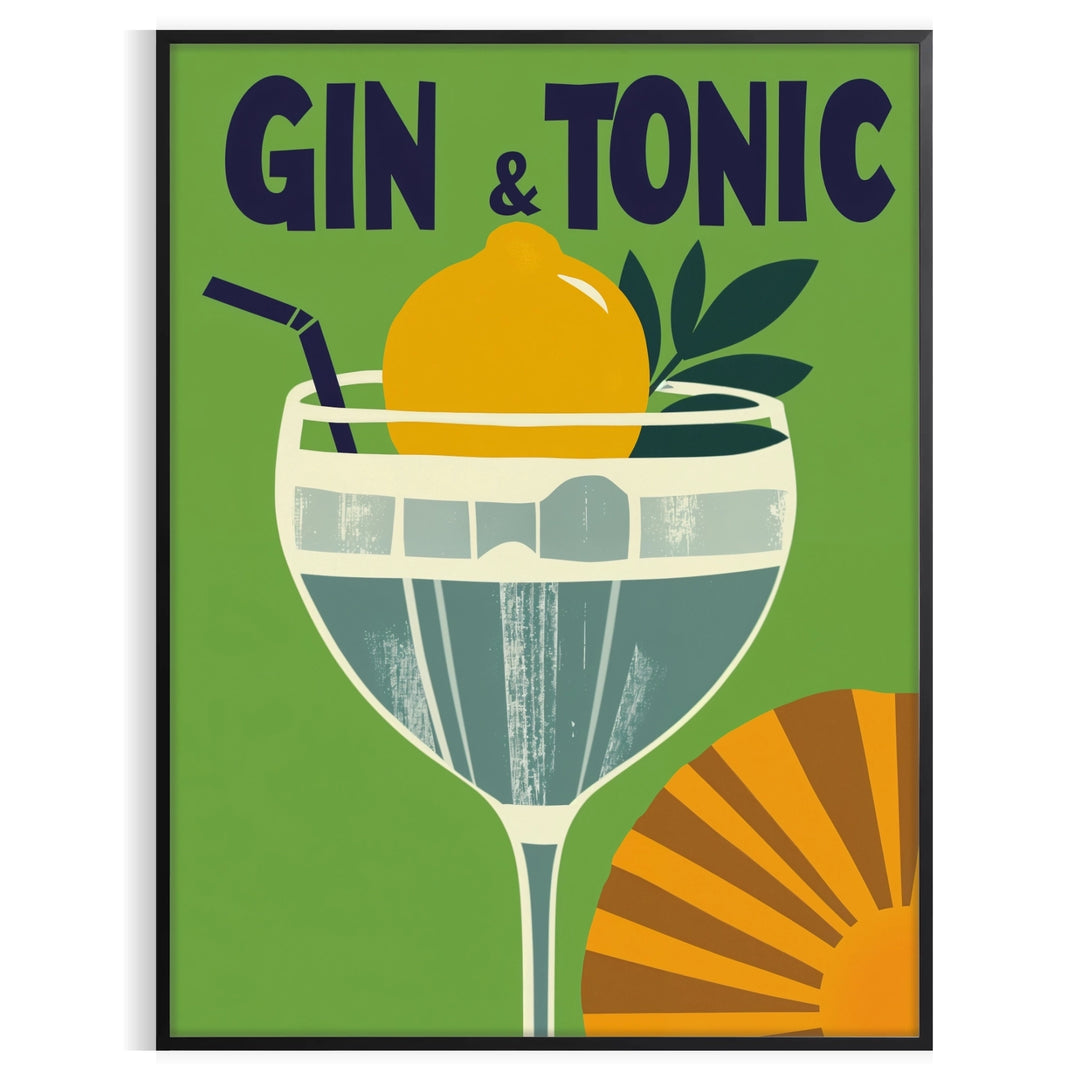 Black and gray gin and tonic poster, minimalist elegant cocktail artwork