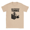 T-shirt featuring a graphic of San Francisco's iconic skyline with tennis elements