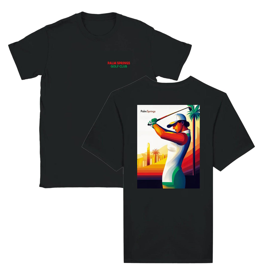 T-shirt featuring a graphic of a golf scene in Palm Springs