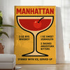 Poster showing minimalist Manhattan cocktail illustration in red and black colors