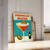 Pop-art style illustration of a Pornstar Martini cocktail in blue and red