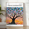 Poster de árvore de cerejeira estilo Yayoi, tons verdes e laranja