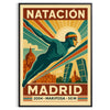 Brown and red stylized Madrid swimming poster with vintage illustration