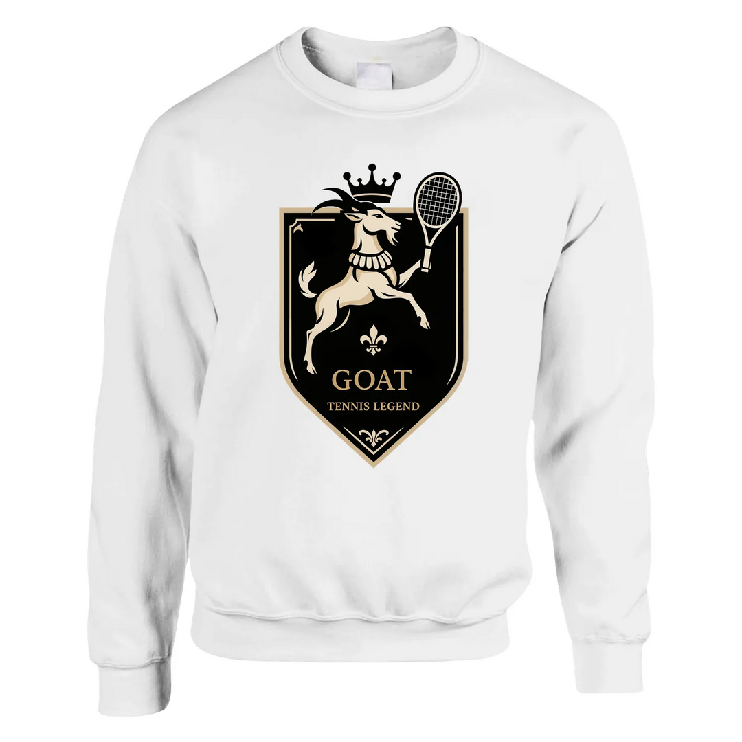 Unisex sweater with a graphic print of a tennis player and the text 'Legend Goat'