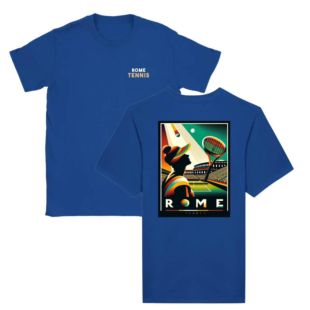T-shirt featuring a graphic design of Roma Tennis logo