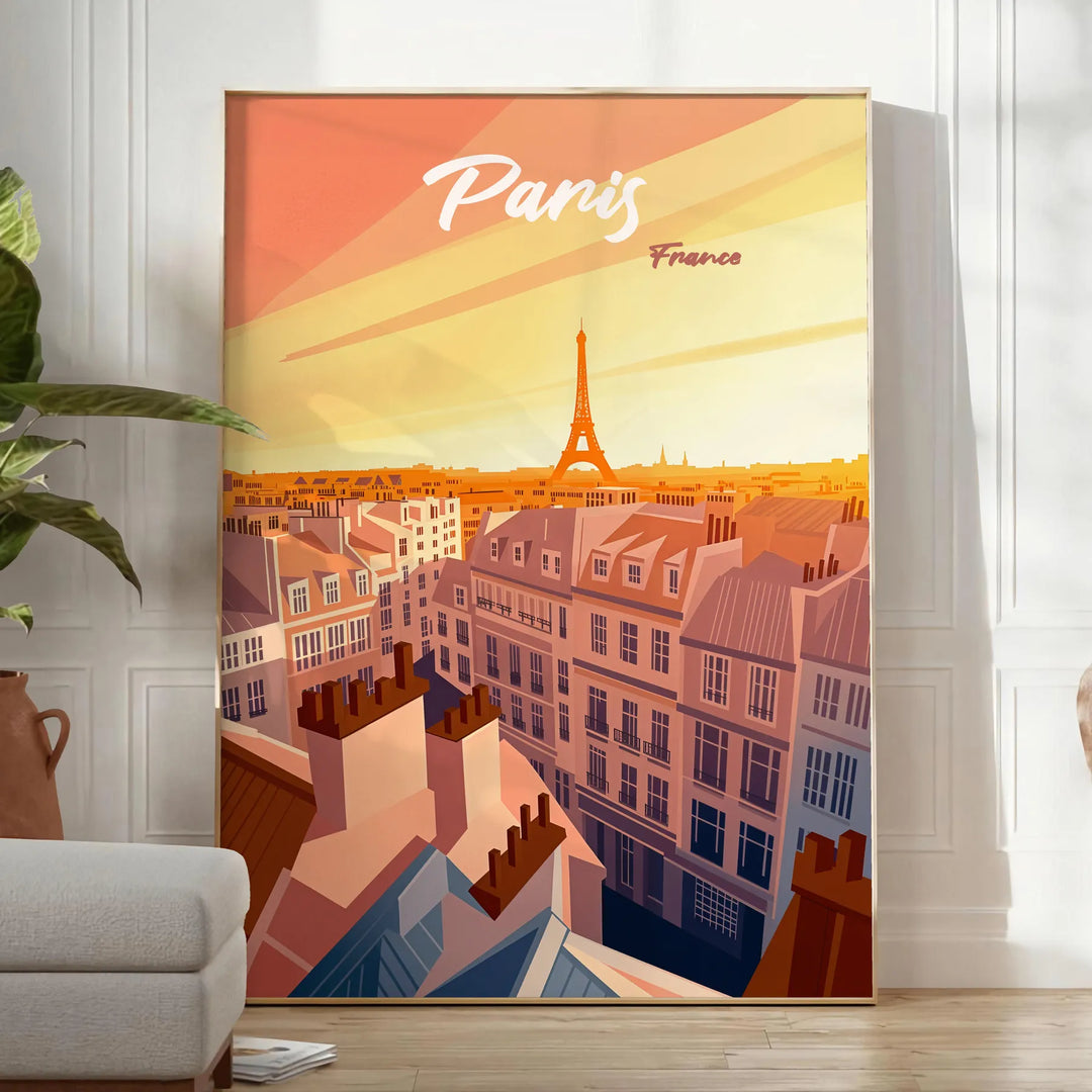 Illustrazione minimalista dello skyline di Parigi con la Torre Eiffel in verde e bianco
