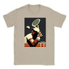 T-shirt featuring a graphic design of tennis elements and Paris landmarks