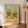 Playful elephant and rhino in Barcelona football theme, gray and green colors