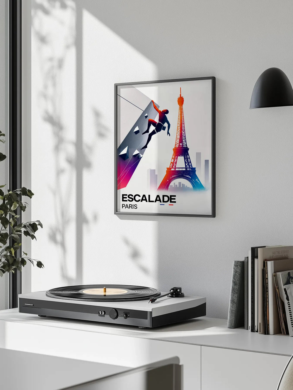 Stylized climber against a graphic depiction of the Paris skyline