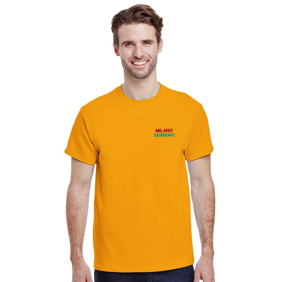 T-shirt featuring a graphic of the Milano–Sanremo cycling race