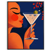 Plakāts Femme Martini, stilizēta sieviete ar martini oranžā un zaļā