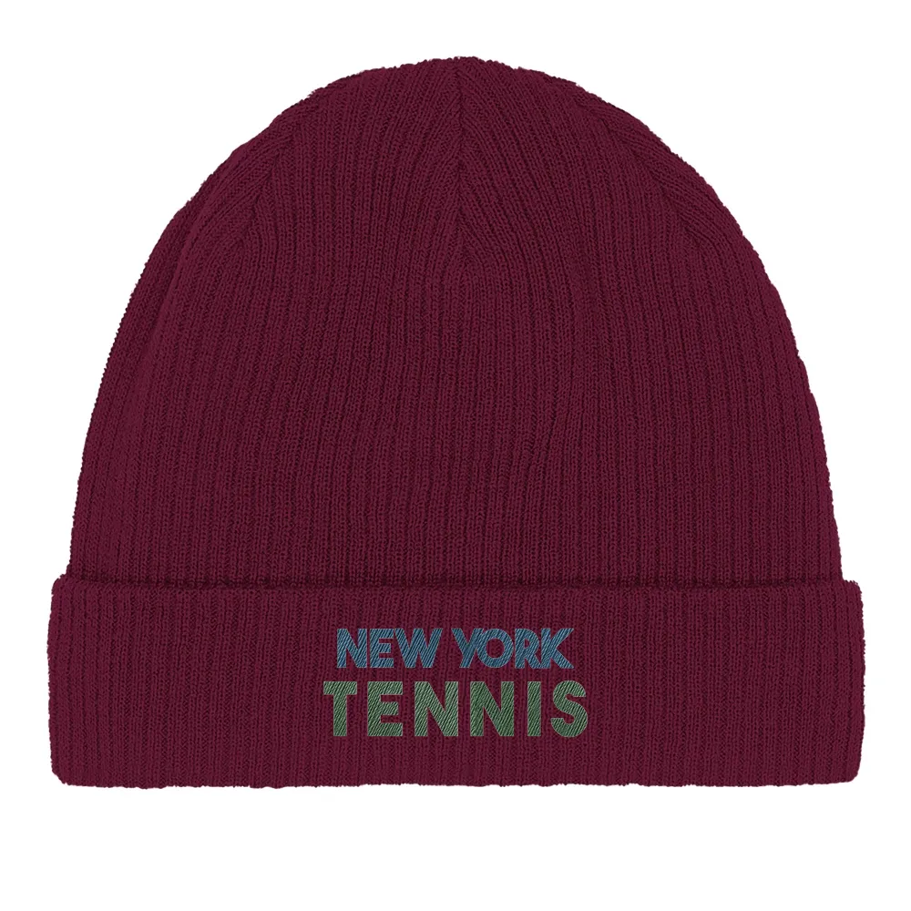 Embroidered beanie featuring a New York tennis design in a sporty style
