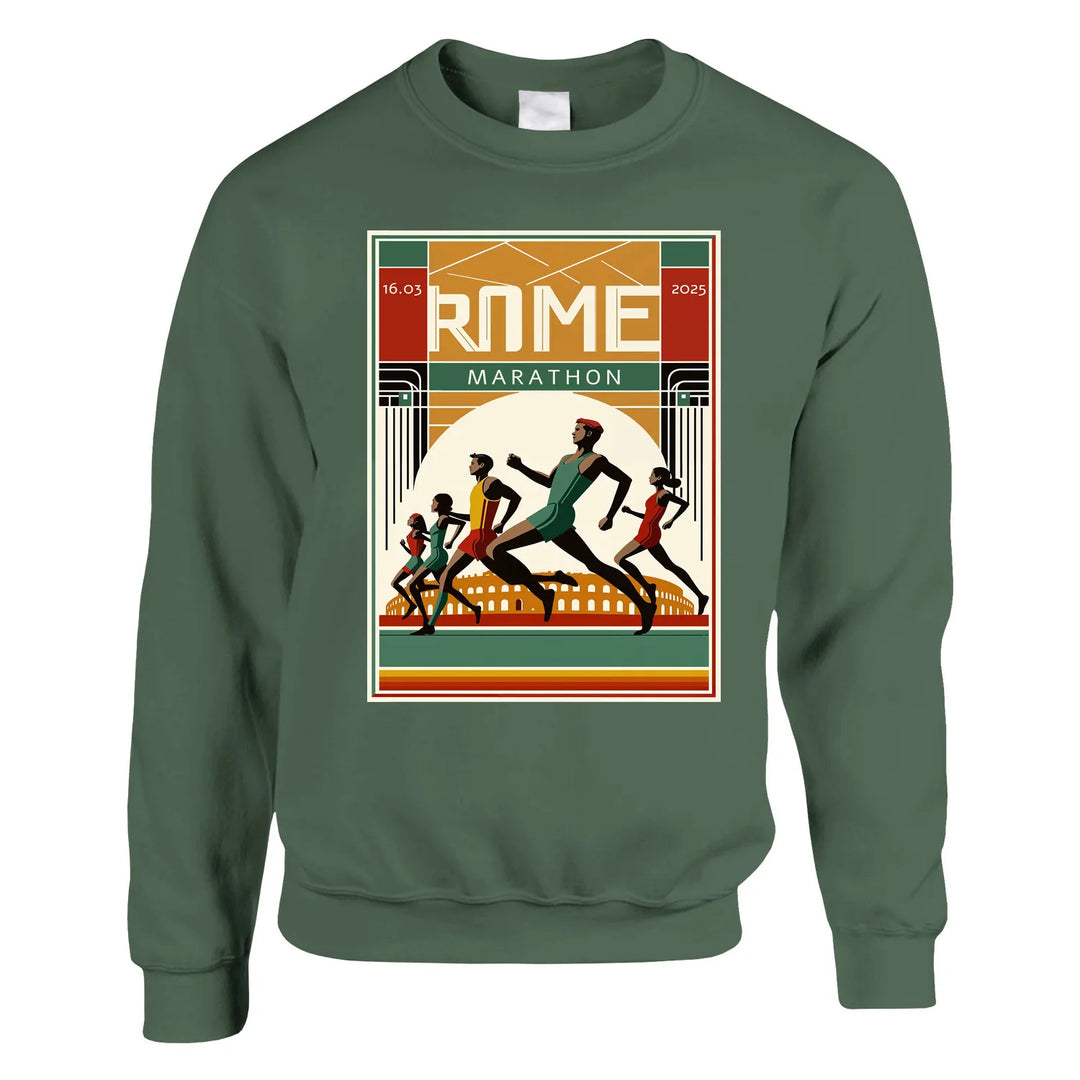 Crewneck sweater featuring a graphic of the Rome Marathon logo