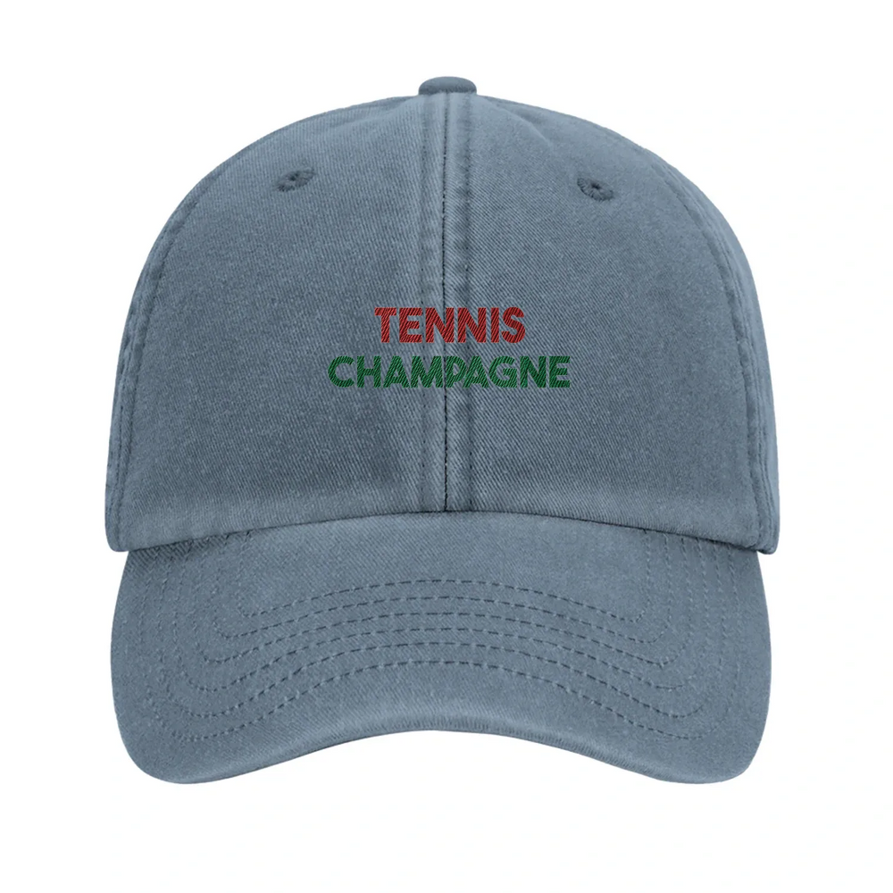 Embroidered cap featuring a vintage tennis design with champagne elements