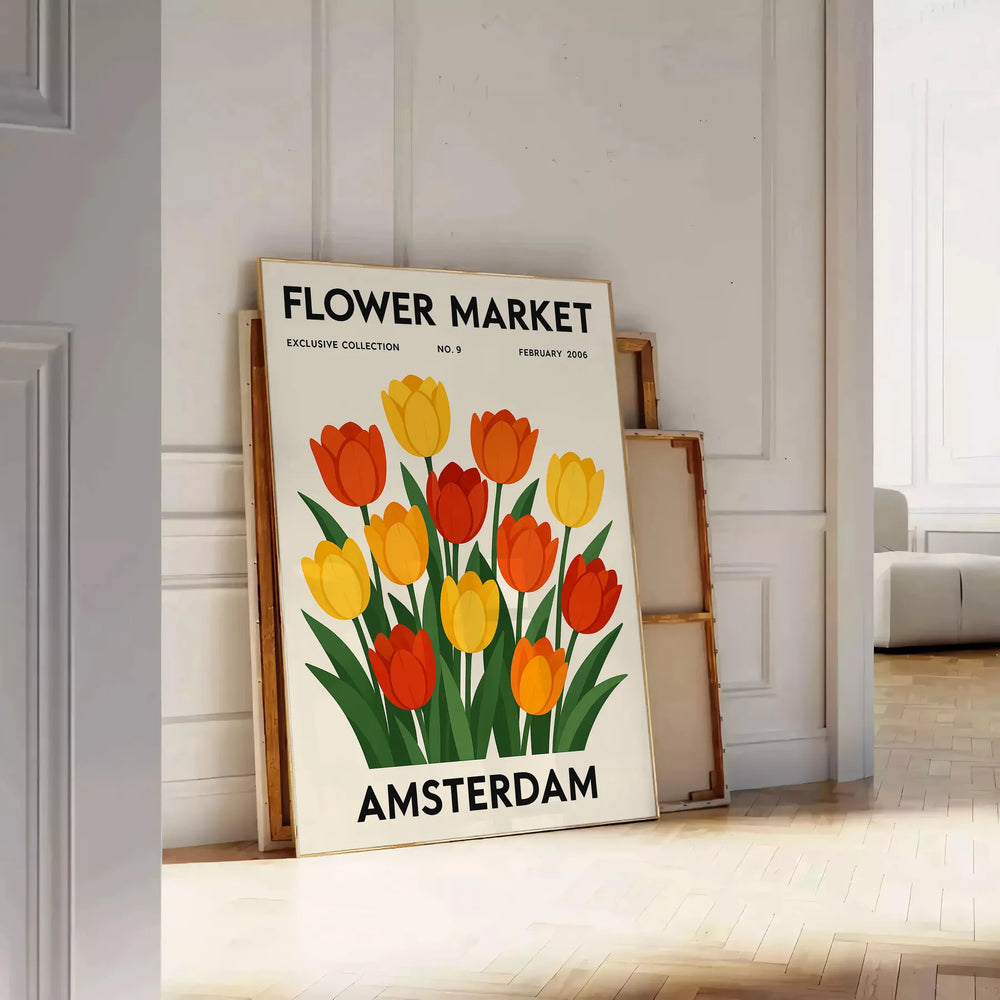 Amsterdam flower market botanical poster in vintage style, green and white