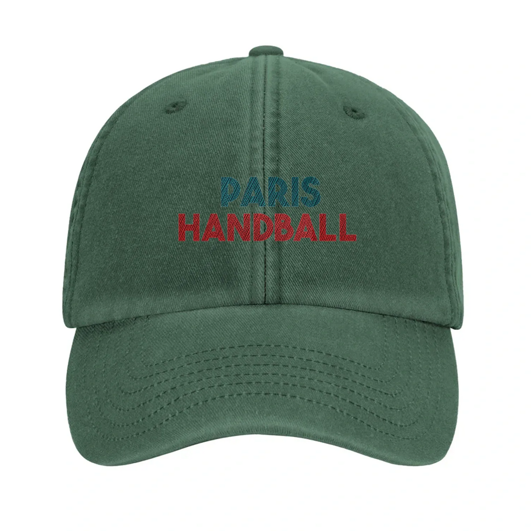 Embroidered cap featuring a vintage Paris Handball logo design