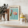 Vintage-style Tokyo flora botanical poster with green and blue tones