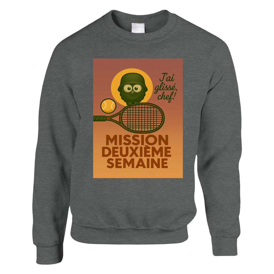 Unisexowy sweter z typograficznym wzorem inspirowanym Mission 2ème Semaine Tennis