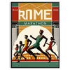 Dynamic illustration of runners in the Rome Marathon with green and white accents