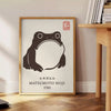 Japanese poster featuring a frog surrounded by blue waves and earthy tones