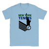 T-shirt featuring a graphic of tennis rackets and a ball with New York text