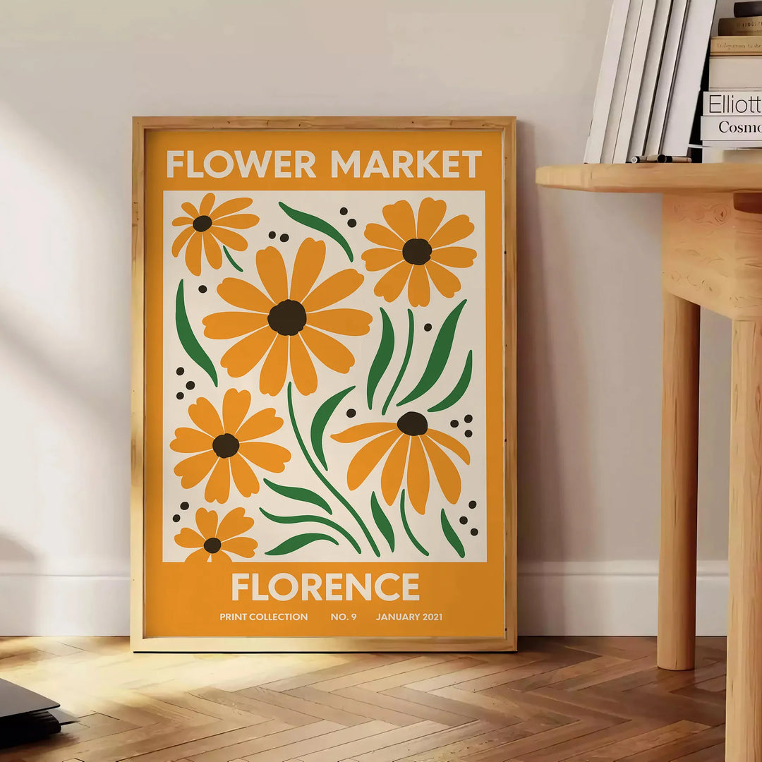 Vintage botanical poster of Florence market illustration, green and brown tones
