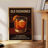 Black and gray poster of an Old Fashioned cocktail illustration