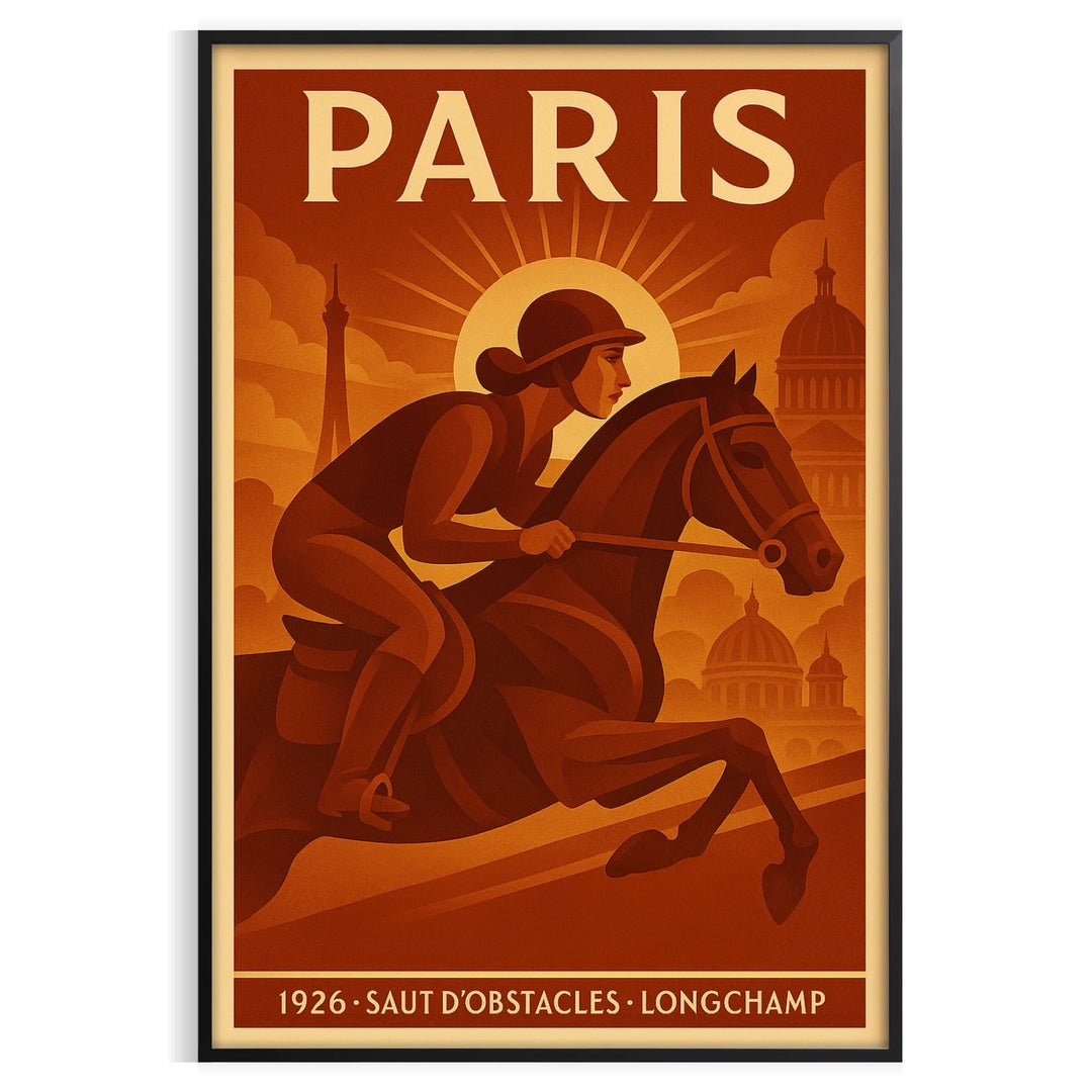 Yellow and green equestrian poster of Paris, dynamic modern artwork