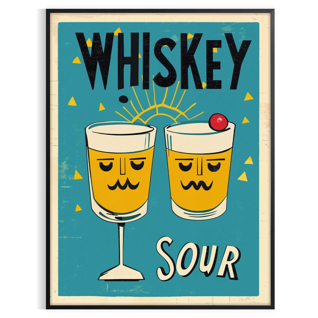 Illustration of a Whisky Sour cocktail with brown and green hues
