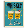 Illustration of a Whisky Sour cocktail with brown and green hues