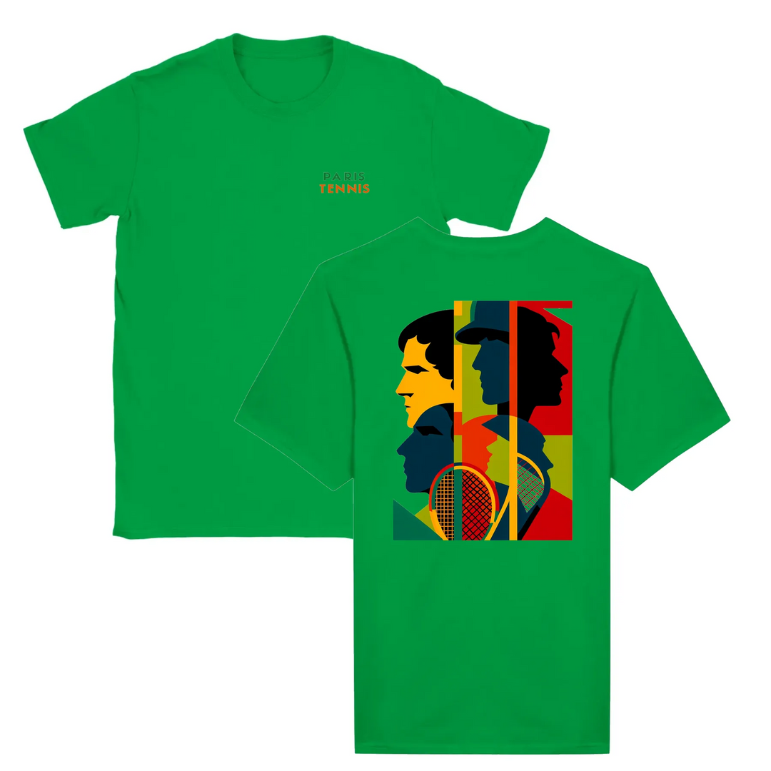 T-shirt featuring a graphic of a tennis tournament scene