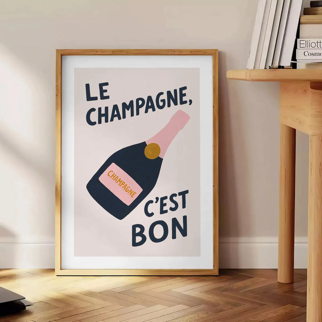 Minimalist black and white poster with 'Le Champagne C'est Bon' text