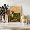 Poster showing vintage Deauville golf scene in brown and green tones