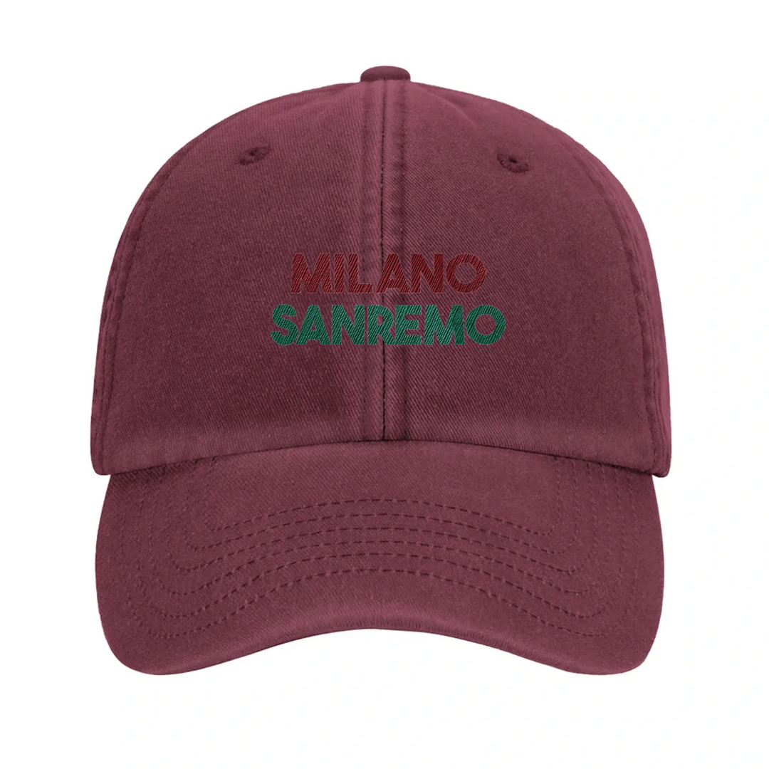 Broderad keps med Milano Sanremo-logotyp i vintage-stil