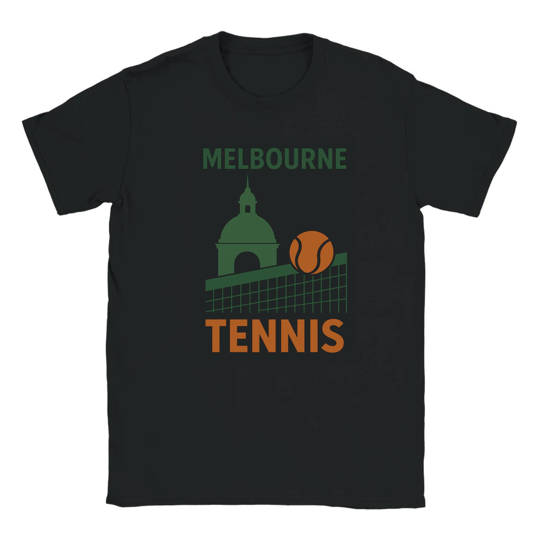 T-shirt featuring a graphic of tennis players in Melbourne
