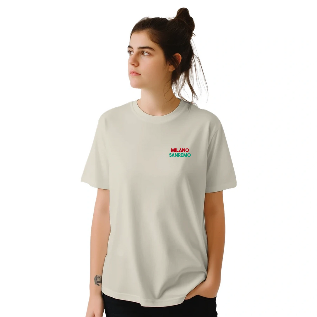 T-shirt featuring a graphic of the Milano–Sanremo cycling race