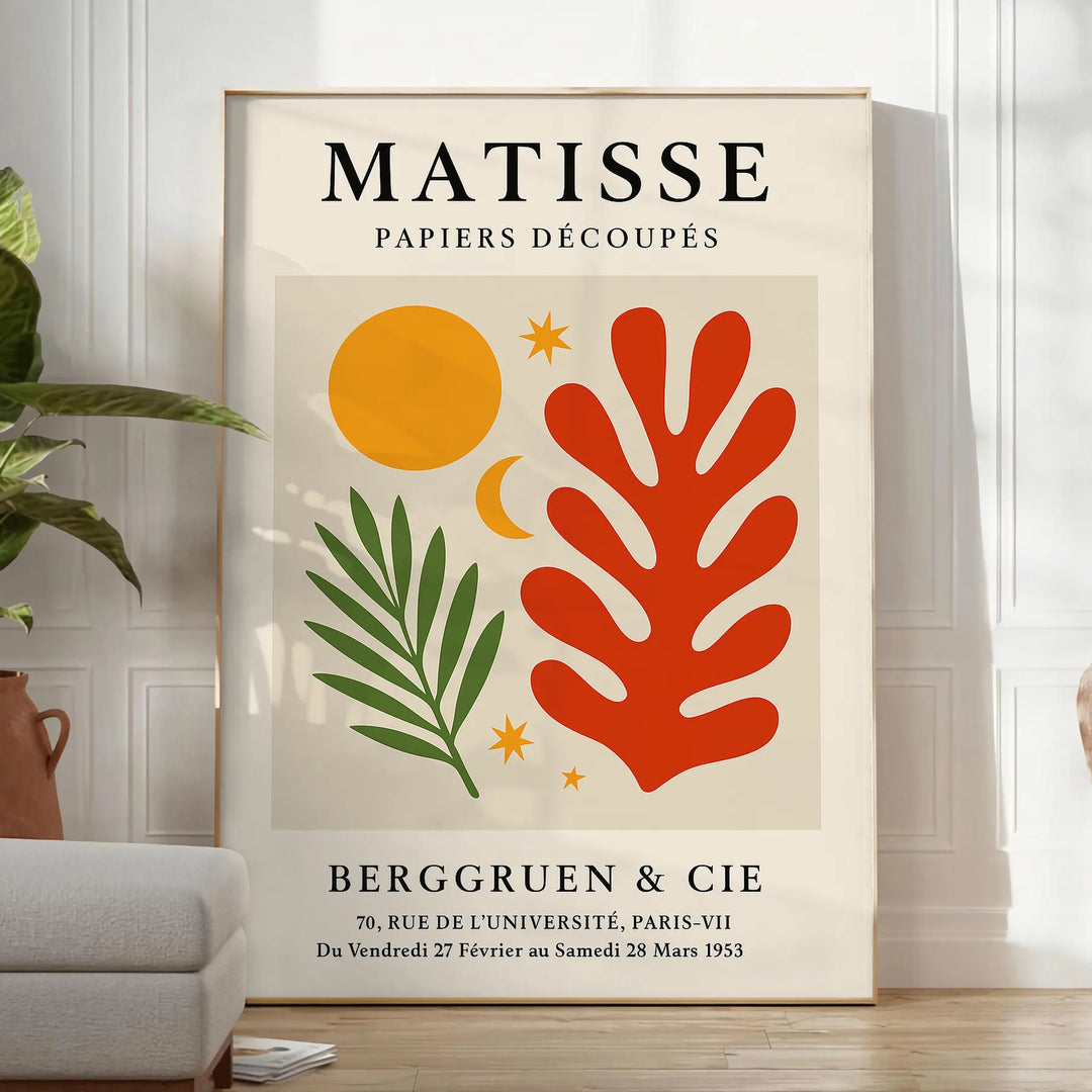 Poster con opera di Matisse in stile ritagli, forme verdi e arancioni