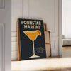 Black and gray modern poster of a Pornstar Martini cocktail illustration