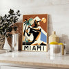 Green and white Miami tennis poster, minimalist retro-style courtside illustration