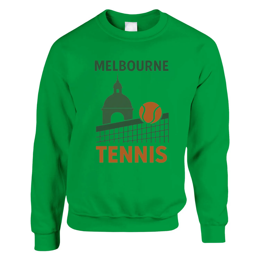 Unisex sweater featuring a retro tennis court graphic inspired by Melbourne
