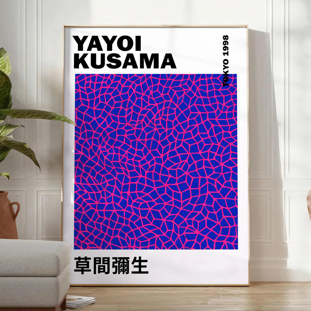 Pink and black pumpkin design by Yayoi Kusama in pop-art style