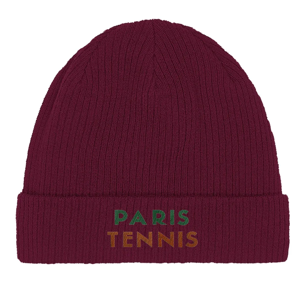 Embroidered beanie featuring a Paris Tennis 1 design in a playful style