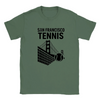 T-shirt featuring a graphic of San Francisco's iconic skyline with tennis elements