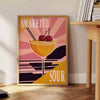 Illustration of an Amaretto Sour cocktail with orange and red hues