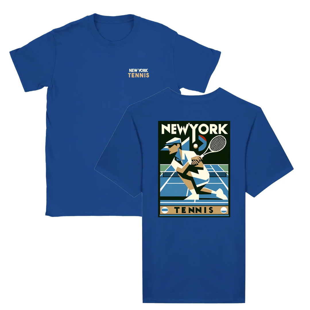 T-shirt featuring a graphic of a tennis player in New York